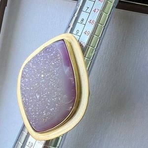 HUGE Charles Albert Amethyst Druzy Lacquered Brass Adjustable Ring  8